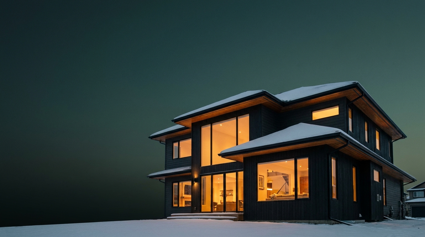 A Calgary home at night, every system running